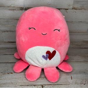 Squishmallow Pink Octopus Abby Valentines Hearts Sparkle Eyes Closed Plush 8"